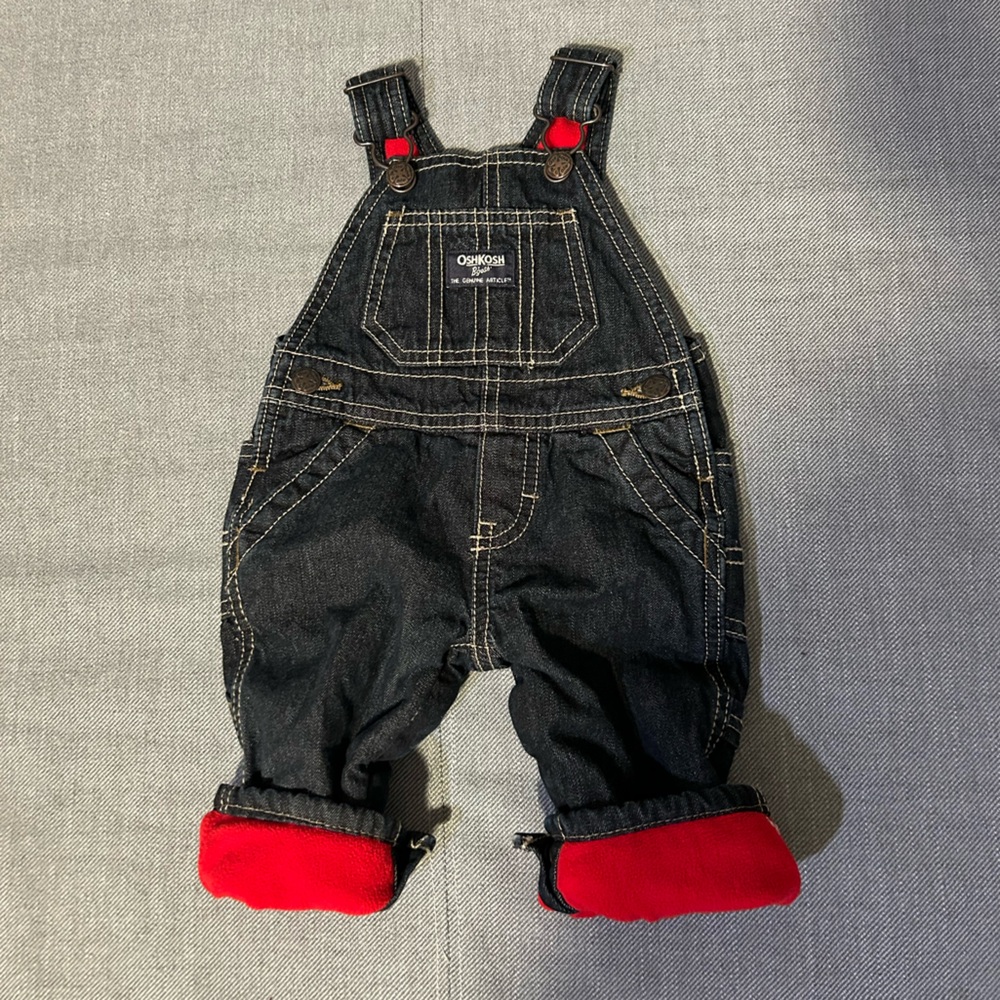 OshKosh B'gosh Denim Overalls with Red Lining 3 Months